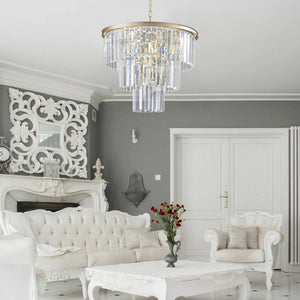 English Elm 20" K9 Crystal Tiered Chandelier 7 Light Gold Frame Glam Pendant for Dining Foyer W2312P415969