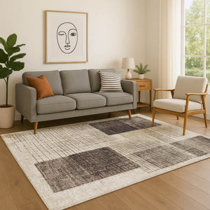 HomeRoots 5' X 8' Stylish Brown and Taupe Geometric Area Rug - Washable, UV Protected for Families & Pets! 718312
