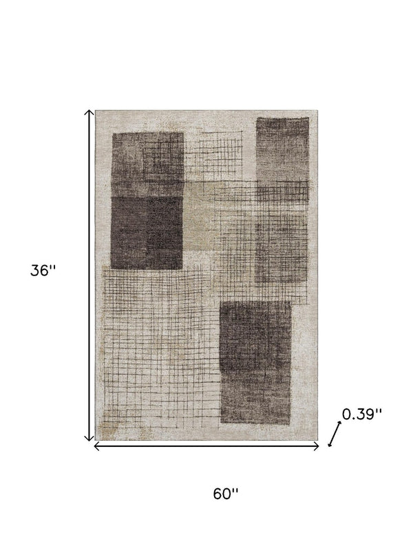 HomeRoots 5' X 8' Stylish Brown and Taupe Geometric Area Rug - Washable, UV Protected for Families & Pets! 718312