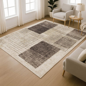 HomeRoots 5' X 8' Stylish Brown and Taupe Geometric Area Rug - Washable, UV Protected for Families & Pets! 718312