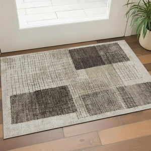 HomeRoots 5' X 8' Stylish Brown and Taupe Geometric Area Rug - Washable, UV Protected for Families & Pets! 718312