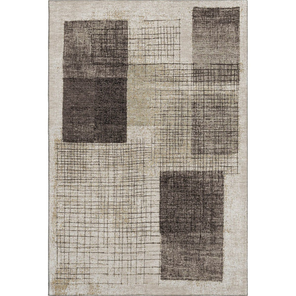 HomeRoots 8' Modern Brown and Taupe Geometric Washable Round Rug with UV Protection for High-Traffic Areas 718313