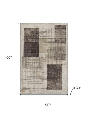 HomeRoots 8' Modern Brown and Taupe Geometric Washable Round Rug with UV Protection for High-Traffic Areas 718313