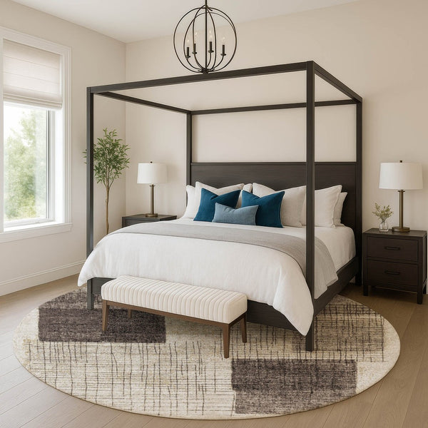 HomeRoots 8' X 10' Brown & Taupe Geometric Washable Area Rug - Durable, UV Protected & Stain Resistant Design 718314