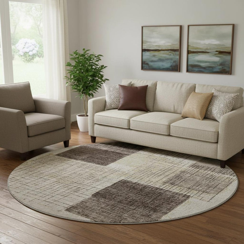 HomeRoots 8' X 10' Brown & Taupe Geometric Washable Area Rug - Durable, UV Protected & Stain Resistant Design 718314