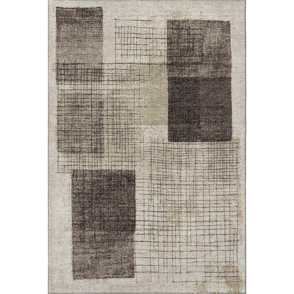 HomeRoots 9' X 12' Geometric Area Rug in Brown & Taupe – Washable, UV Protected, Perfect for High-Traffic Homes 718315
