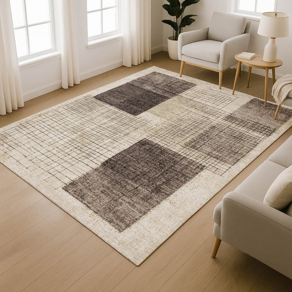 HomeRoots 10' X 14' Brown and Taupe Geometric Area Rug - Washable, UV Protected, Durable for Modern Living Spaces 718316