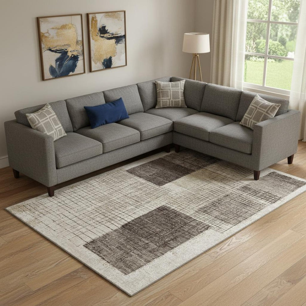 HomeRoots 10' X 14' Brown and Taupe Geometric Area Rug - Washable, UV Protected, Durable for Modern Living Spaces 718316