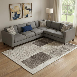 HomeRoots 10' X 14' Brown and Taupe Geometric Area Rug - Washable, UV Protected, Durable for Modern Living Spaces 718316