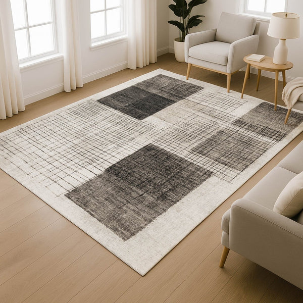 HomeRoots 9' X 12' Ivory and Gray Geometric Area Rug - Machine Washable, Stain Resistant, UV Protected Style Upgrade 718321