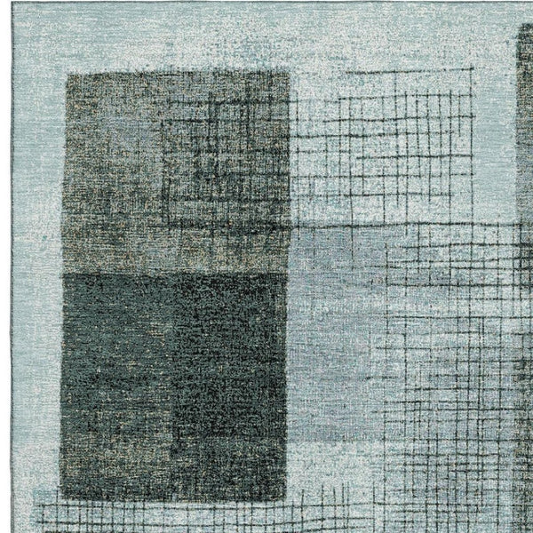 HomeRoots 5' X 8' Teal and Gray Geometric Area Rug – Stylish, Washable & UV-Protected for Kid-Friendly Spaces 718324