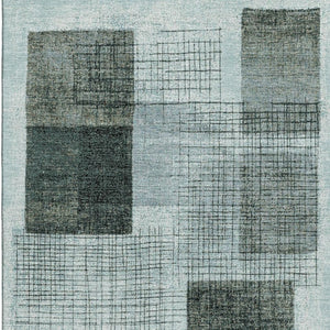 HomeRoots 5' X 8' Teal and Gray Geometric Area Rug – Stylish, Washable & UV-Protected for Kid-Friendly Spaces 718324