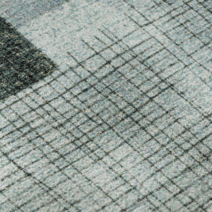 HomeRoots 8' Teal and Gray Geometric Washable Round Rug - UV Protected, Durable, and Stylish for Any Space 718325
