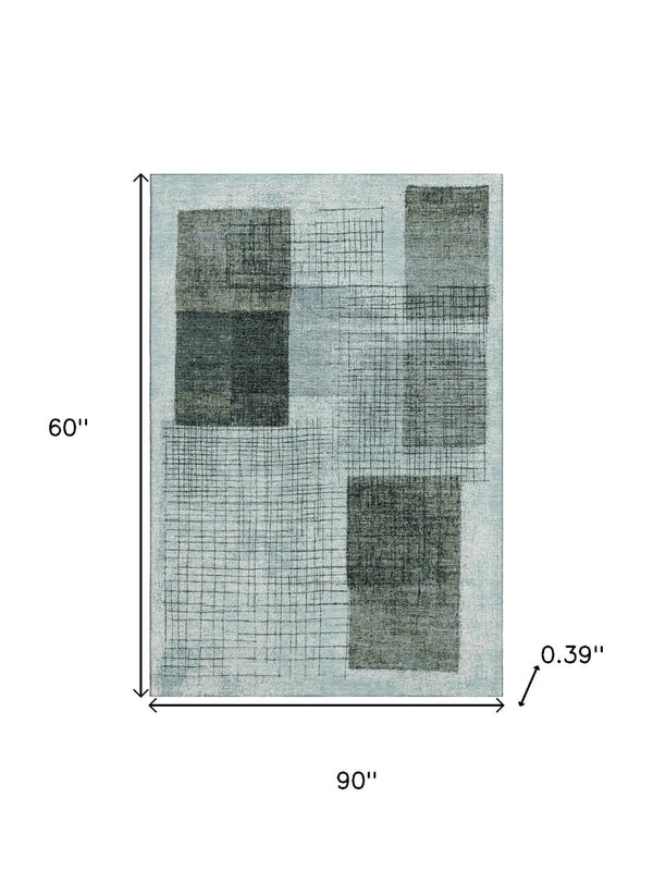 HomeRoots 8' Teal and Gray Geometric Washable Round Rug - UV Protected, Durable, and Stylish for Any Space 718325