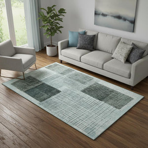 HomeRoots 8' Teal and Gray Geometric Washable Round Rug - UV Protected, Durable, and Stylish for Any Space 718325