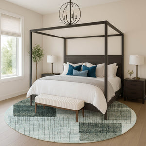 HomeRoots 8' X 10' Teal and Gray Geometric Area Rug – Washable, UV-Protected, Stylish, Non-Slip Backing! 718326