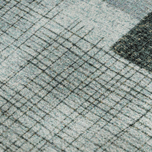 HomeRoots 8' X 10' Teal and Gray Geometric Area Rug – Washable, UV-Protected, Stylish, Non-Slip Backing! 718326