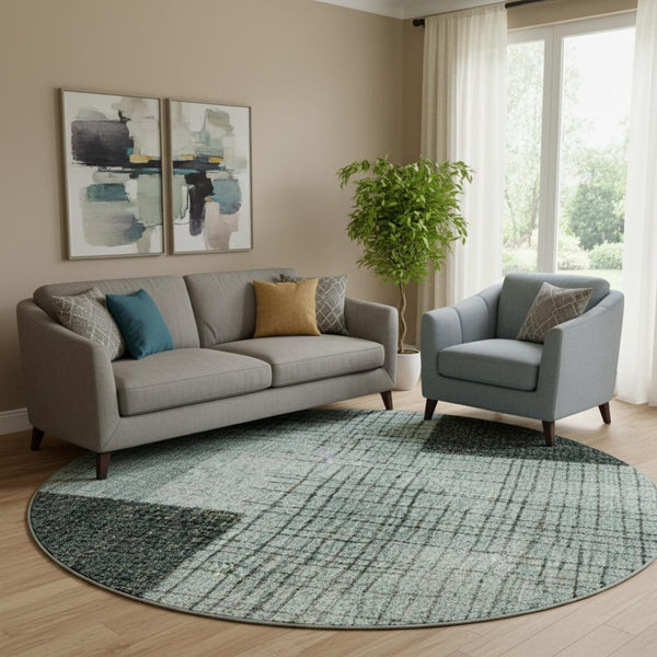 HomeRoots 8' X 10' Teal and Gray Geometric Area Rug – Washable, UV-Protected, Stylish, Non-Slip Backing! 718326