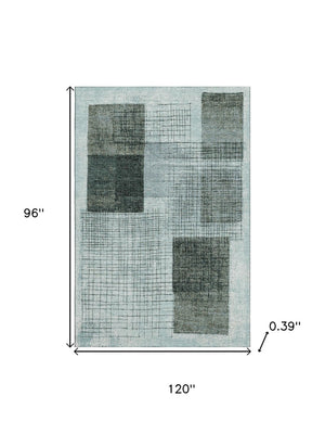 HomeRoots 9' X 12' Teal & Gray Geometric Area Rug - Washable, UV-Protected, Perfect for Kids & Pets! 718327