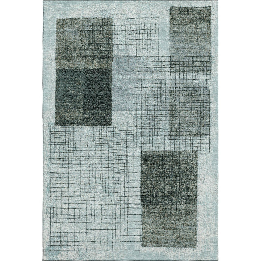 HomeRoots 10' X 14' Teal and Gray Geometric Washable Area Rug with UV Protection for Modern Living Spaces 718328