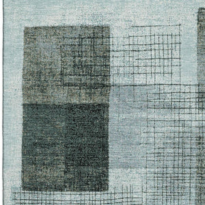 HomeRoots 10' X 14' Teal and Gray Geometric Washable Area Rug with UV Protection for Modern Living Spaces 718328