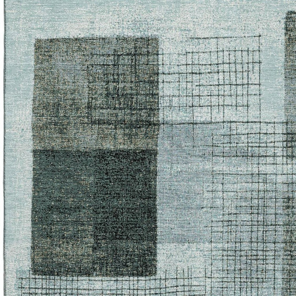 HomeRoots 10' X 14' Teal and Gray Geometric Washable Area Rug with UV Protection for Modern Living Spaces 718328