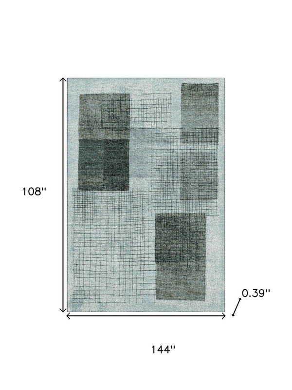 HomeRoots 10' X 14' Teal and Gray Geometric Washable Area Rug with UV Protection for Modern Living Spaces 718328