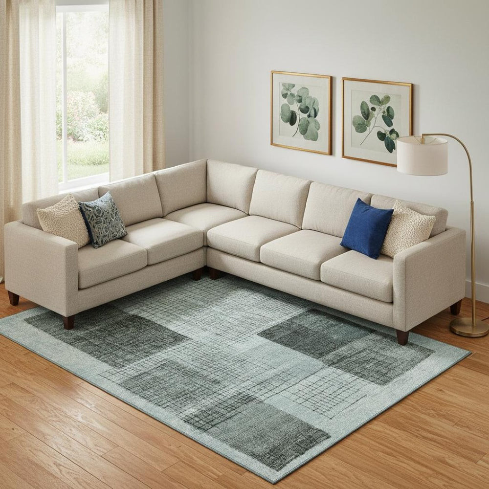 HomeRoots 10' X 14' Teal and Gray Geometric Washable Area Rug with UV Protection for Modern Living Spaces 718328