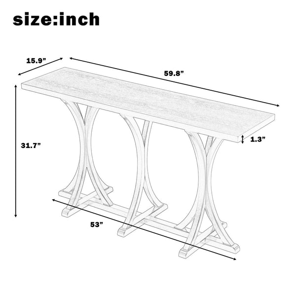 English Elm U-style Farmhouse Console Table Oak Veneer Top Curved Rubberwood Legs Entryway Navy Blue N711P295300V