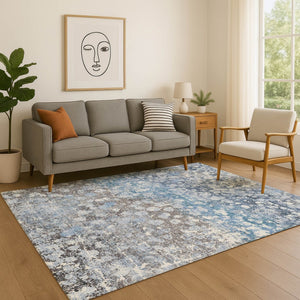 HomeRoots 5' x 8' Abstract Blue and Gray Area Rug - Washable, UV Protected, Stain-Resistant for High Traffic Areas 718330