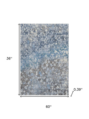 HomeRoots 5' x 8' Abstract Blue and Gray Area Rug - Washable, UV Protected, Stain-Resistant for High Traffic Areas 718330