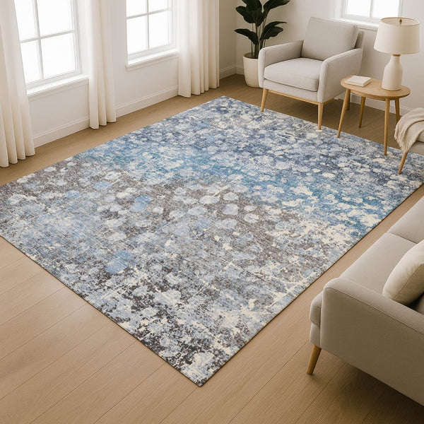 HomeRoots 5' x 8' Abstract Blue and Gray Area Rug - Washable, UV Protected, Stain-Resistant for High Traffic Areas 718330