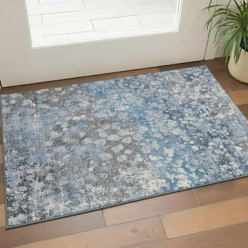 HomeRoots 5' x 8' Abstract Blue and Gray Area Rug - Washable, UV Protected, Stain-Resistant for High Traffic Areas 718330