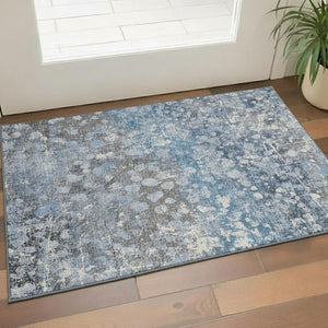 HomeRoots 5' x 8' Abstract Blue and Gray Area Rug - Washable, UV Protected, Stain-Resistant for High Traffic Areas 718330
