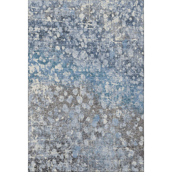 HomeRoots 8' Blue And Gray Abstract Round Rug - Washable, UV Protected, Stain Resistant for Modern Homes 718331