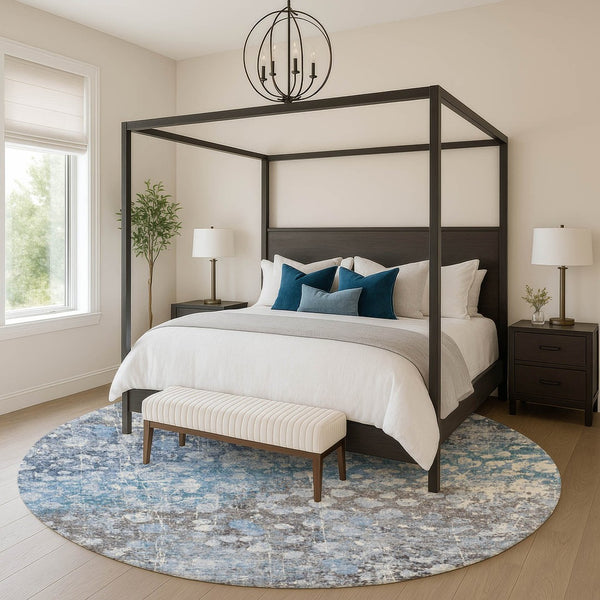 HomeRoots 8' X 10' Blue and Gray Abstract Area Rug – Washable, UV-Protected, Stylish, and Durable for Your Home 718332