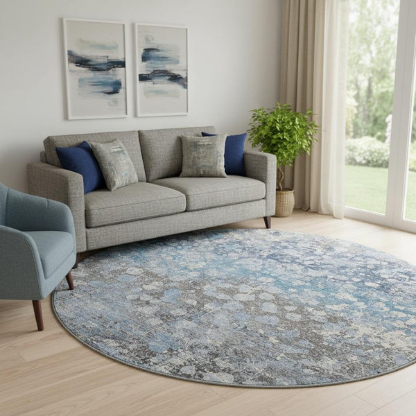 HomeRoots 8' X 10' Blue and Gray Abstract Area Rug – Washable, UV-Protected, Stylish, and Durable for Your Home 718332
