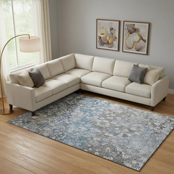 HomeRoots 10' X 14' Blue and Gray Abstract Washable Area Rug – Durable, Stain-Resistant, UV Protected Comfort! 718334