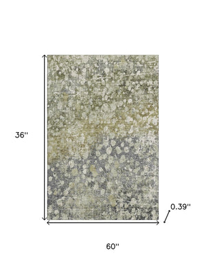 HomeRoots 5' X 8' Stylish Olive Green and Gray Abstract Washable Area Rug with UV Protection for Homes 718336
