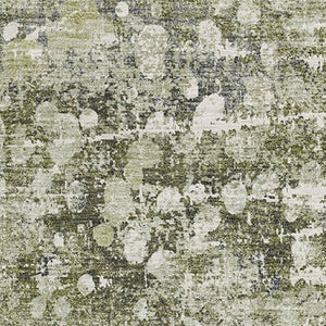 HomeRoots 8' Olive Green & Gray Abstract Washable Round Rug - UV Protected, Durable, Easy Care for Busy Homes 718337