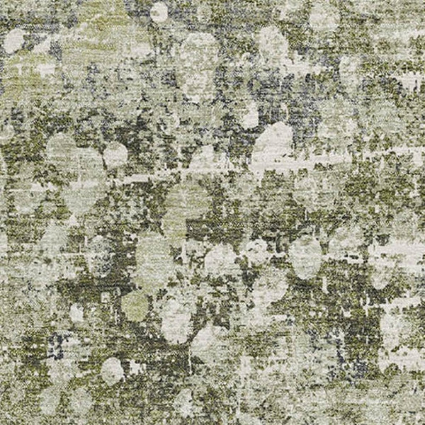 HomeRoots 8' Olive Green & Gray Abstract Washable Round Rug - UV Protected, Durable, Easy Care for Busy Homes 718337