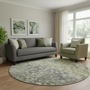 HomeRoots 8' X 10' Washable Olive Green and Gray Abstract Area Rug with UV Protection for Modern Spaces 718338