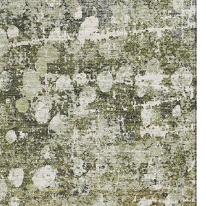 HomeRoots 9' X 12' Olive Green & Gray Abstract Area Rug - Washable, UV Protected, Stain Resistant for Homes 718339