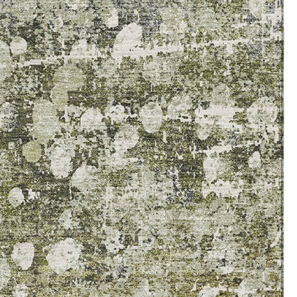HomeRoots 9' X 12' Olive Green & Gray Abstract Area Rug - Washable, UV Protected, Stain Resistant for Homes 718339