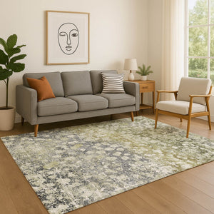 HomeRoots 10' Olive Green & Gray Abstract Washable Area Rug - UV Protected, Stain Resistant, Durable Design 718340