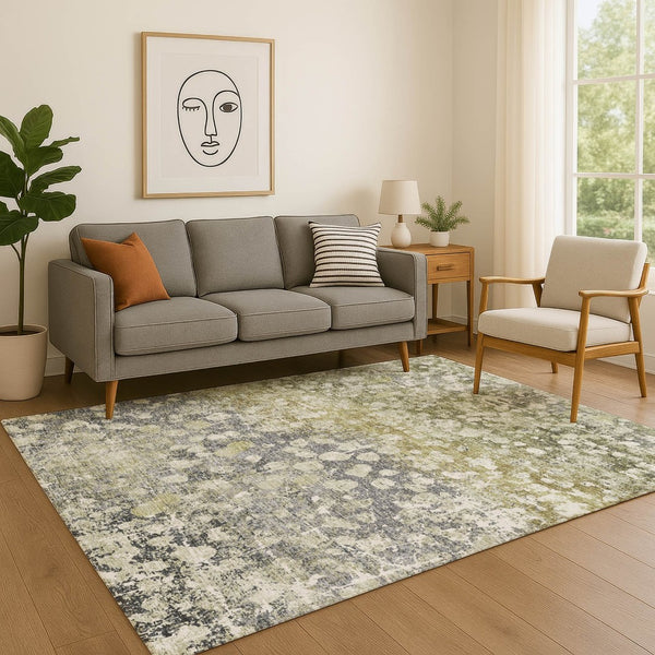 HomeRoots 10' Olive Green & Gray Abstract Washable Area Rug - UV Protected, Stain Resistant, Durable Design 718340