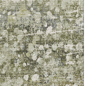 HomeRoots 10' Olive Green & Gray Abstract Washable Area Rug - UV Protected, Stain Resistant, Durable Design 718340