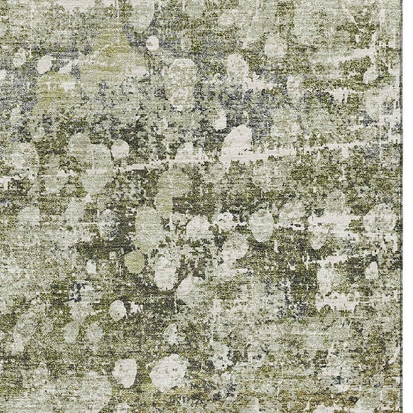 HomeRoots 10' Olive Green & Gray Abstract Washable Area Rug - UV Protected, Stain Resistant, Durable Design 718340