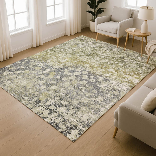 HomeRoots 10' Olive Green & Gray Abstract Washable Area Rug - UV Protected, Stain Resistant, Durable Design 718340