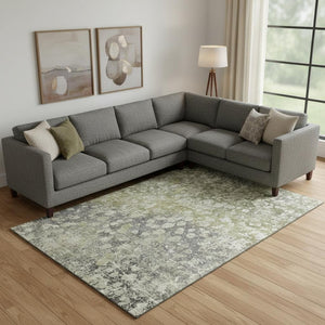 HomeRoots 10' Olive Green & Gray Abstract Washable Area Rug - UV Protected, Stain Resistant, Durable Design 718340